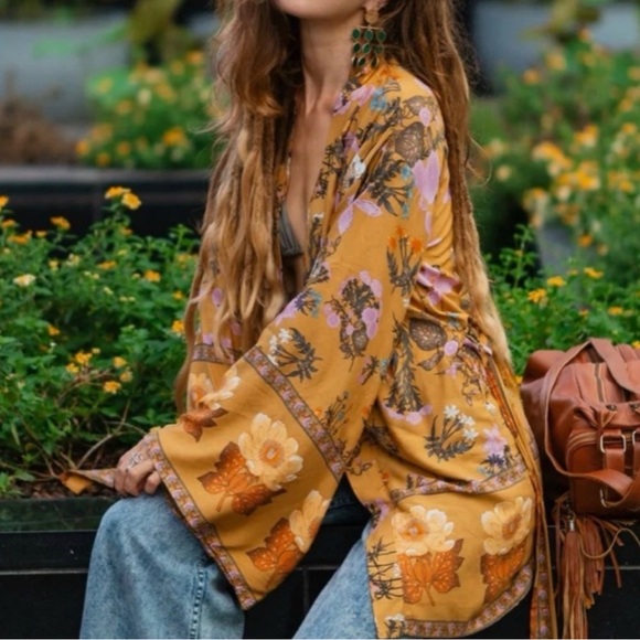 Floral Vintage Print Kimono Duster Cardigan Jacket Cover-Up Hippie Boho - Picture 2 of 5